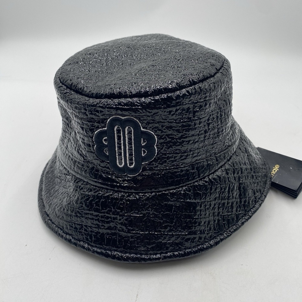 Maje Bucket Hat Black Vinyl Textured Pattern New With Tags Size TU OSFM‎